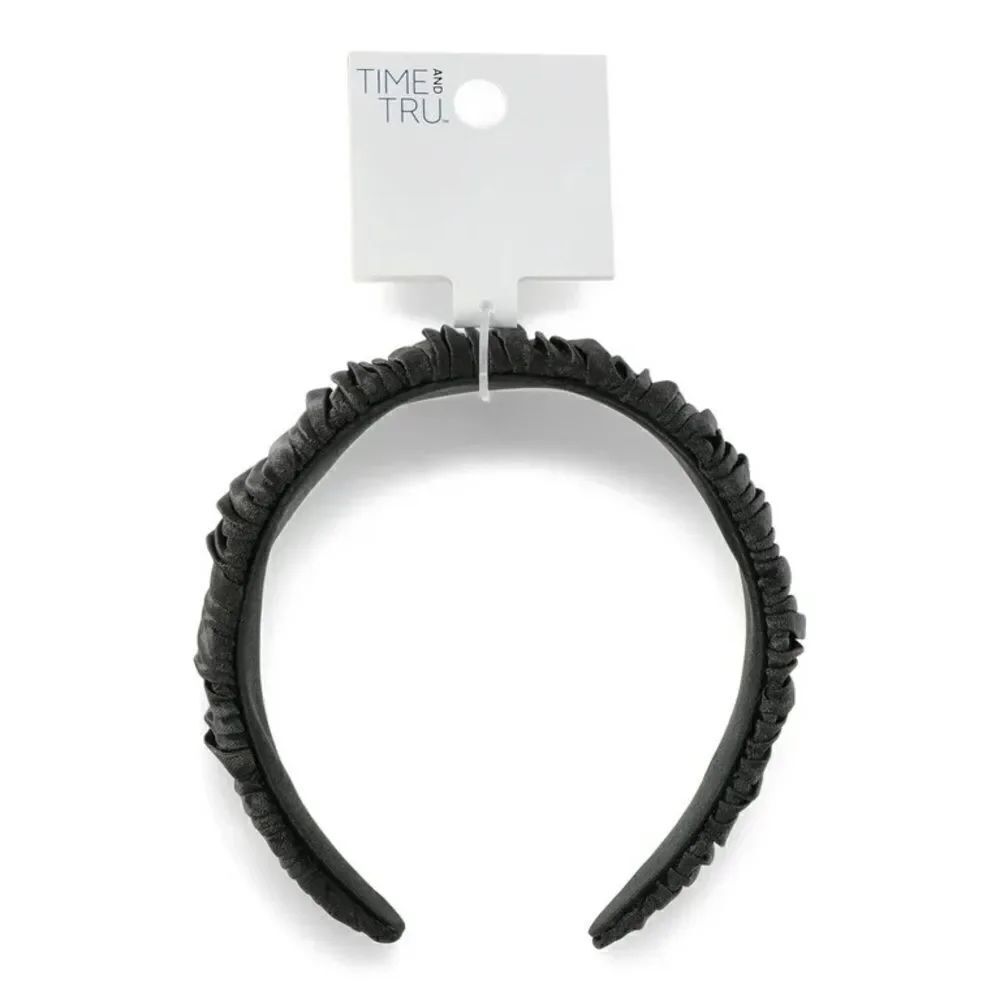 Time and Tru Women’s Black Satin Pleated Flat Wide Hair Headband OSFM